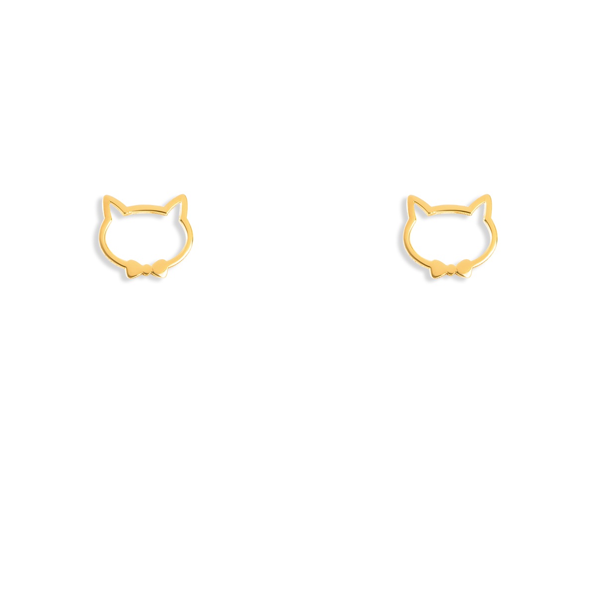 گوشواره طلا 18عیار میخی طرح گربه ملوس وپاپیون