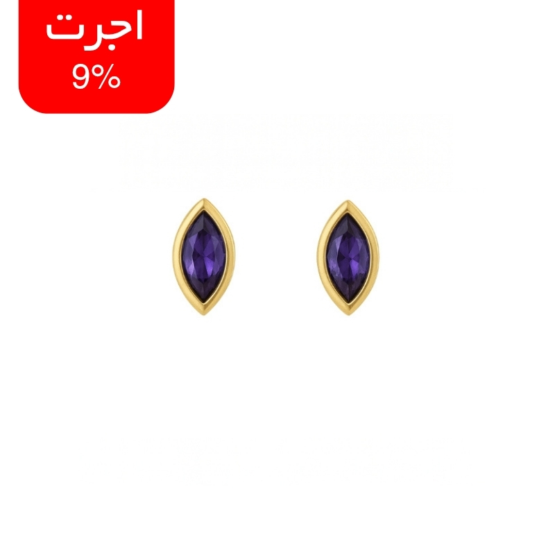 گوشواره میخی طلای 18 عیار طرح اشکی بنفش