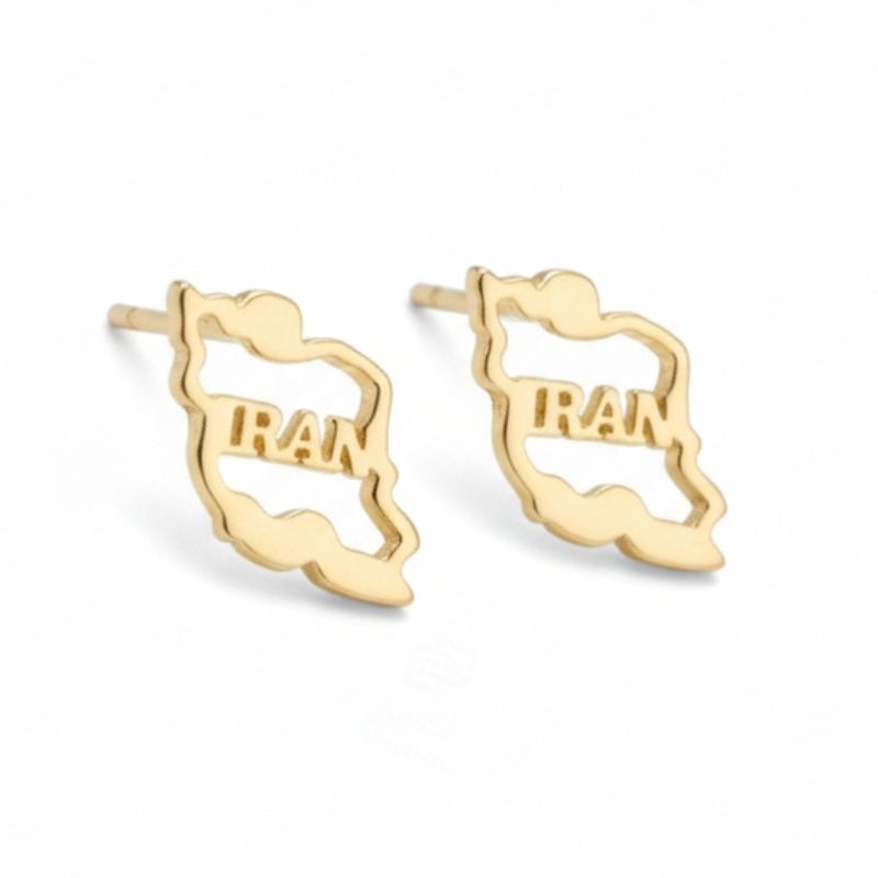 گوشواره طلا 18 عیار میخی طرح ایران در ایران