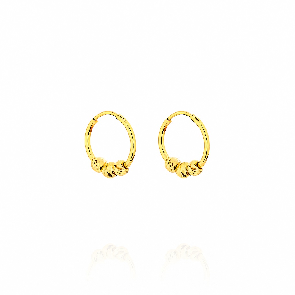 گوشواره طلا 18 عیار حلقه ای با سه البرنادو