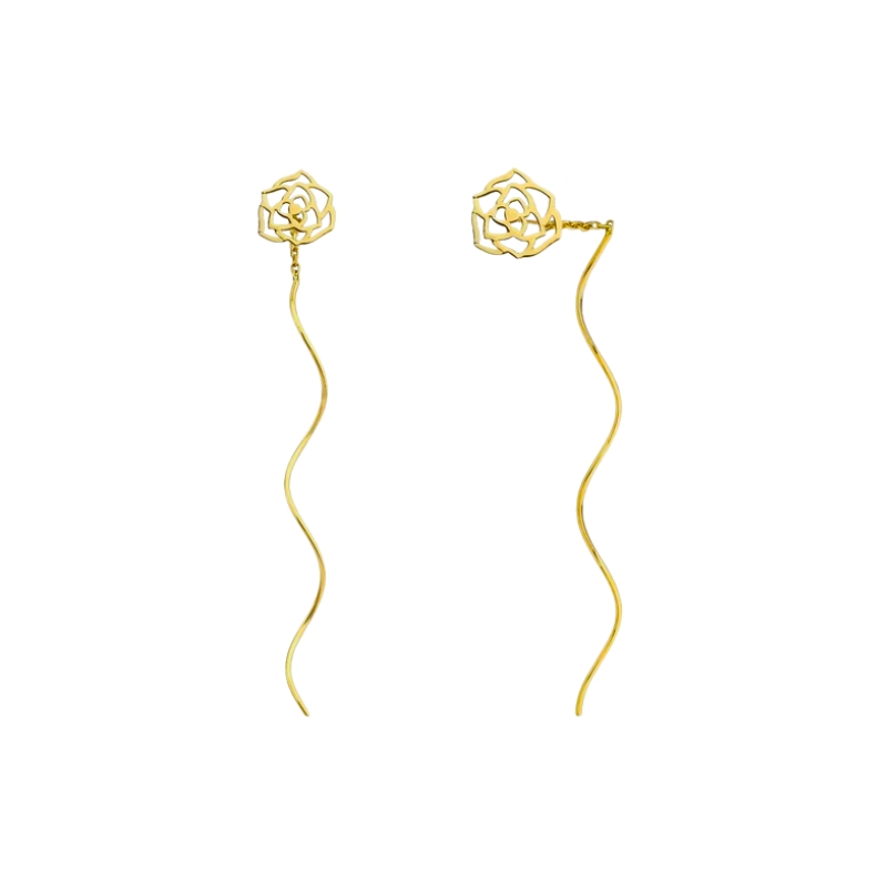 گوشواره بخیه‌ای طلا 18 عیار زنانه مدل کرلی گل رز کد 8737